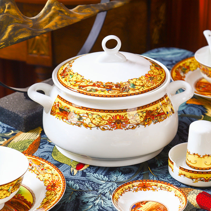 Ceramic Tableware Set with Qingming Festival Scene, Bowls and Plates from Jingdezhen, Gift Items with Custom Logo, Factory Wholesale for Home Use